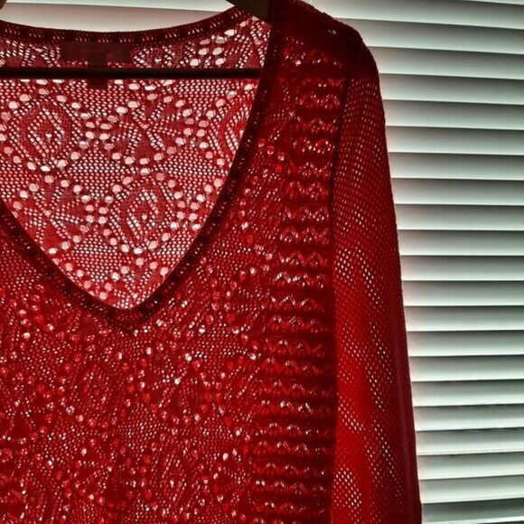LILLY PULITZER / Pom-Pom Trim V-Neck Knit / Crochet Tunic Top Bright Pink Sz M - Picture 14 of 16